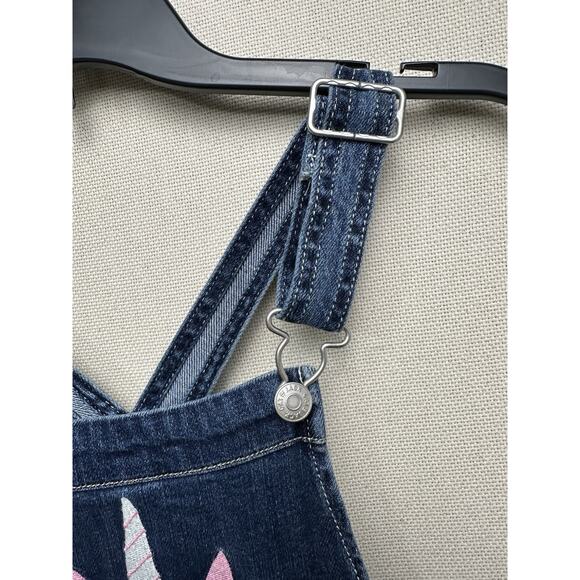 Cat & Jack Girls Distressed Blue Stretch Denim Bib Overalls Large 10-12 Unicorn - Picture 9 of 16